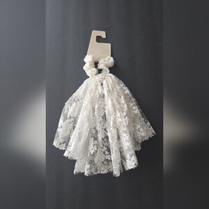 A New Day White Lace Scrunchie with Long Floral Tails
